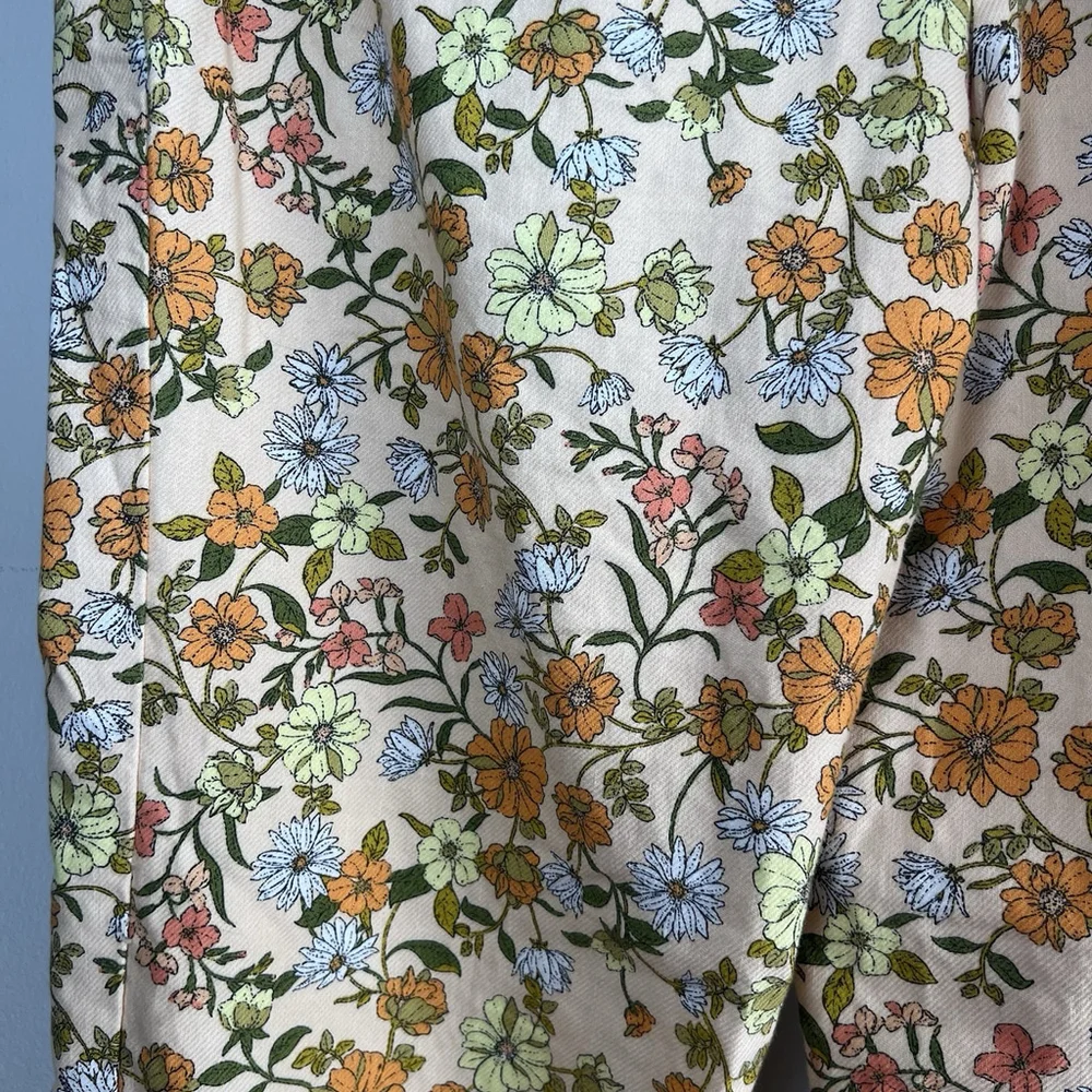 Loft Petite Sutton Kick Crop Pants Beige Orange Yellow Floral Woman’s 2P Belt - Picture 10 of 16
